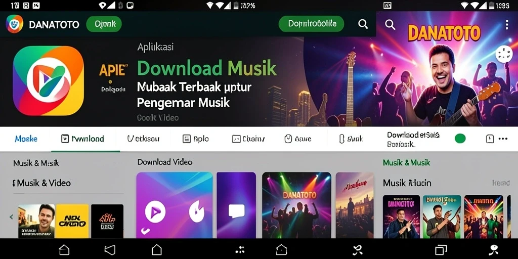 Antarmuka aplikasi Download Musik DANATOTO yang sederhana dan efektif.