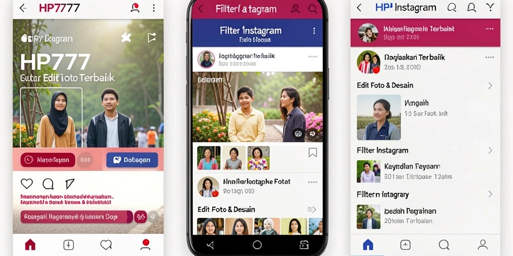 Screenshot aplikasi HP777 menunjukkan berbagai filter Instagram yang menarik.